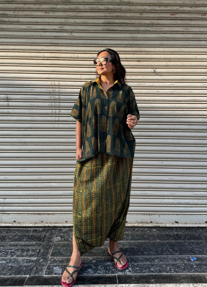 Panna Ajrakh Co-ord with Dhoti Skirt