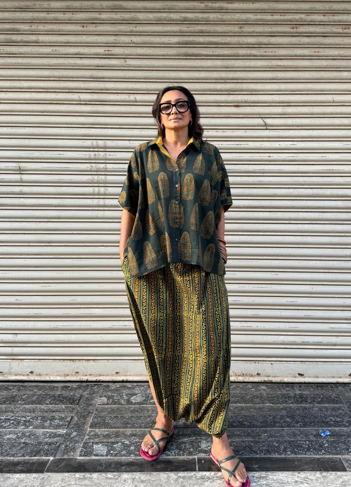 Panna Ajrakh Co-ord with Dhoti Skirt