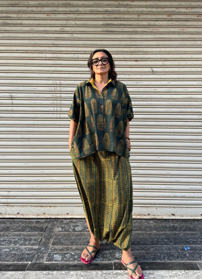 Panna Ajrakh Co-ord with Dhoti Skirt