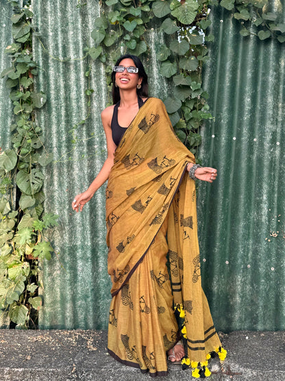 Mustard cycle saree
