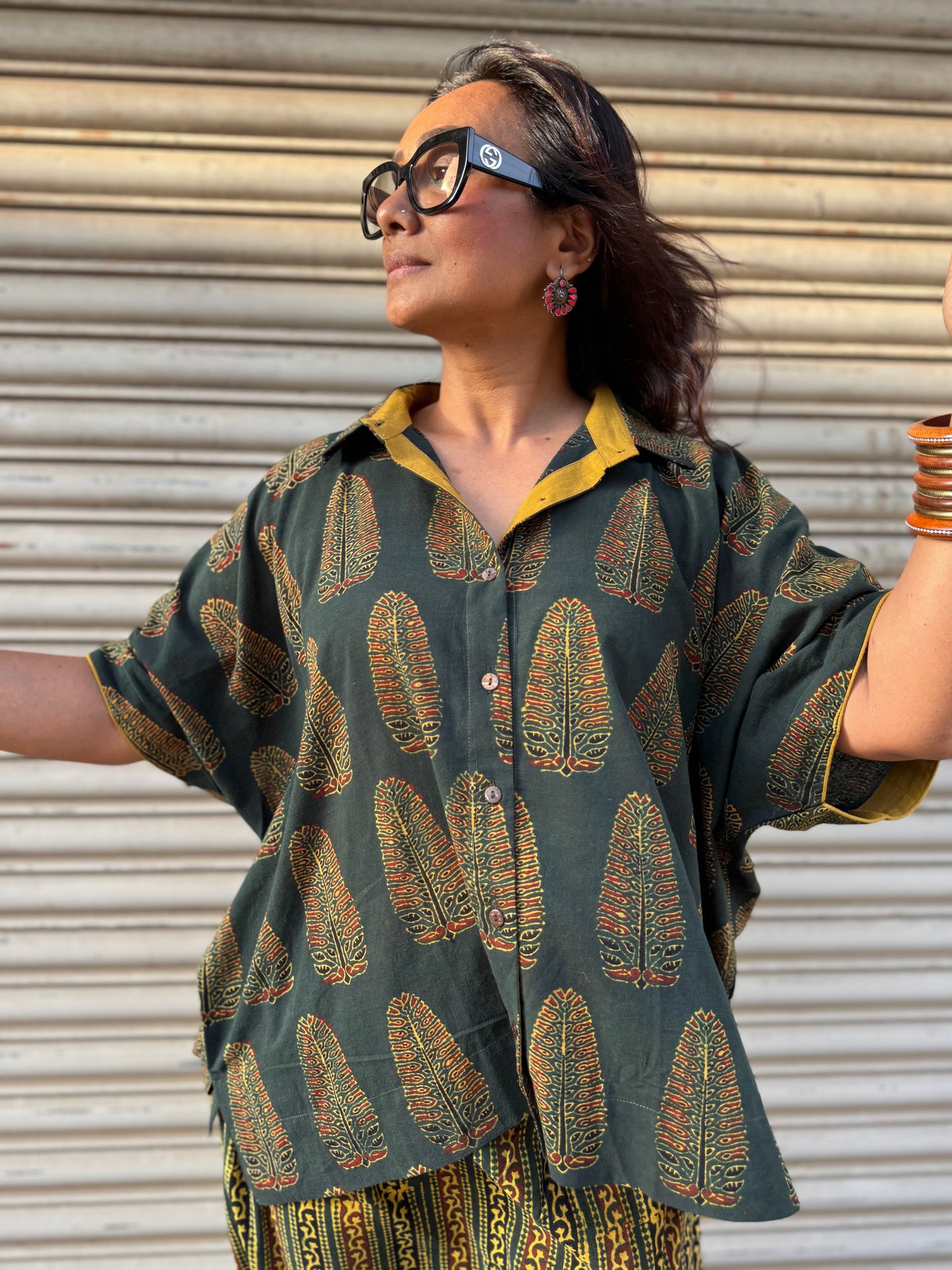Panna Ajrakh Co-ord with Dhoti Skirt