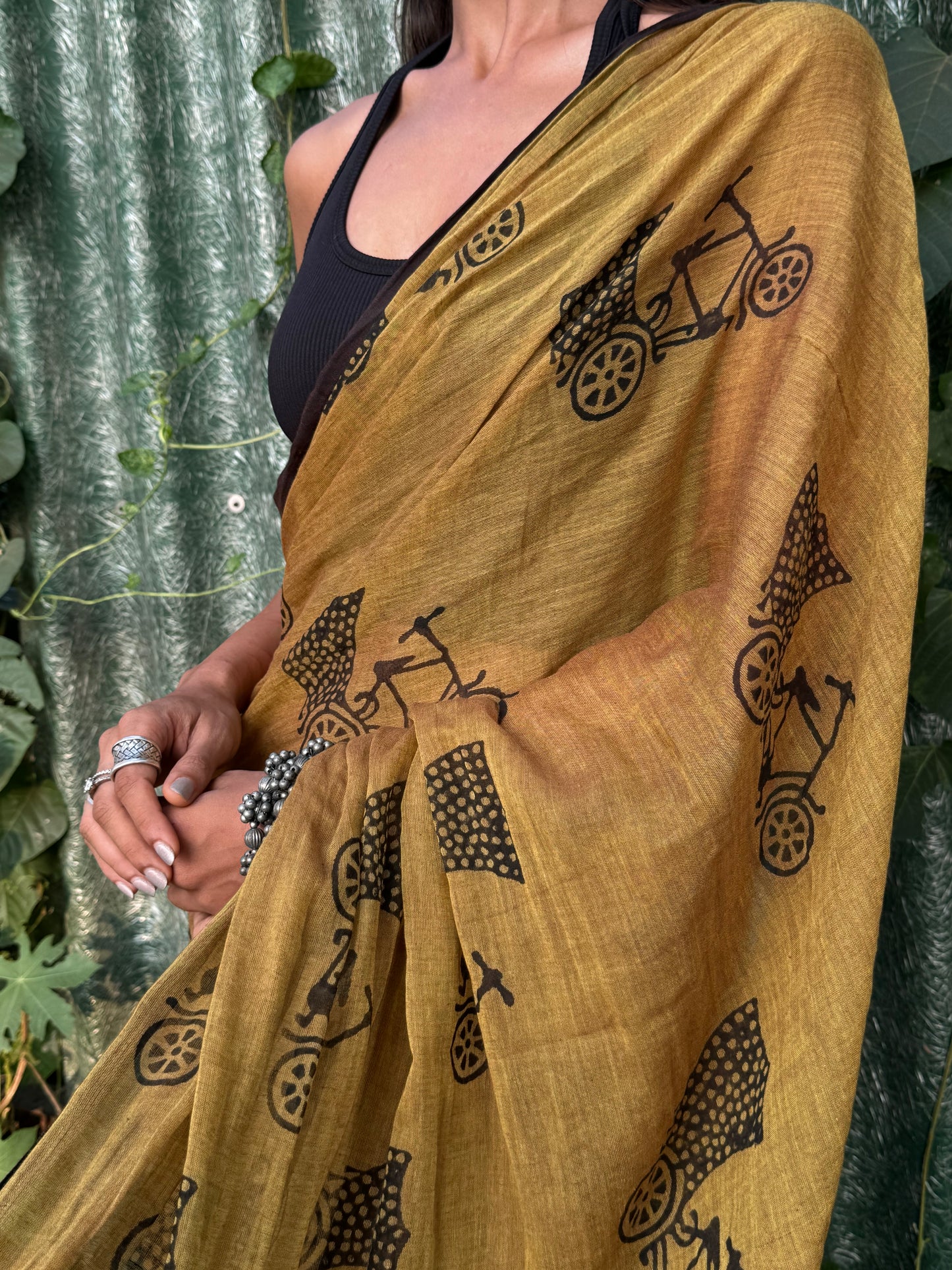 Mustard cycle saree
