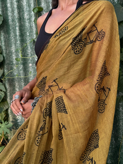 Mustard cycle saree