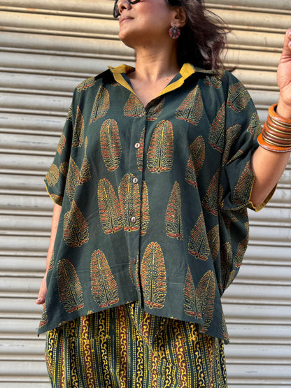 Panna Ajrakh Co-ord with Dhoti Skirt