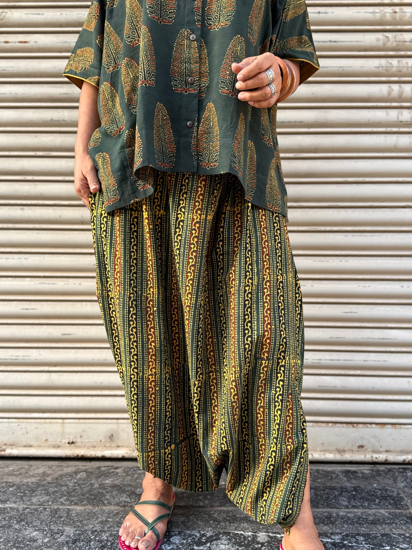 Panna Ajrakh Co-ord with Dhoti Skirt
