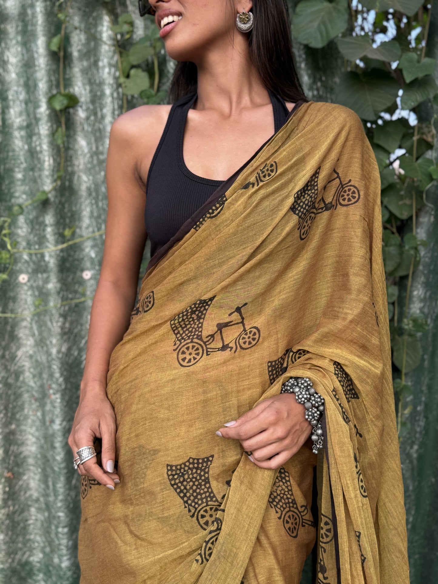 Mustard cycle saree