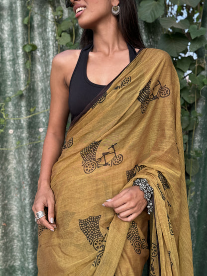 Mustard cycle saree