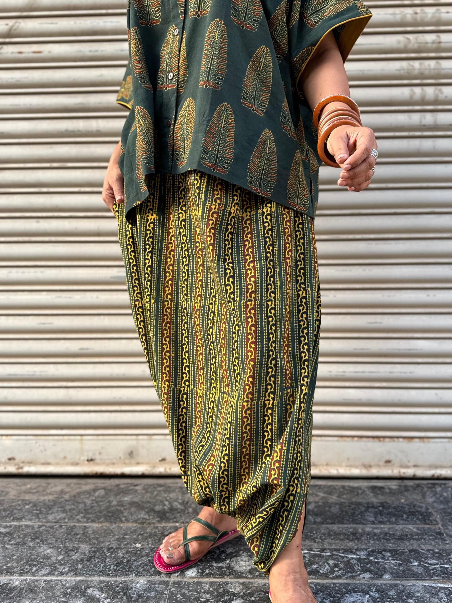 Panna Ajrakh Co-ord with Dhoti Skirt