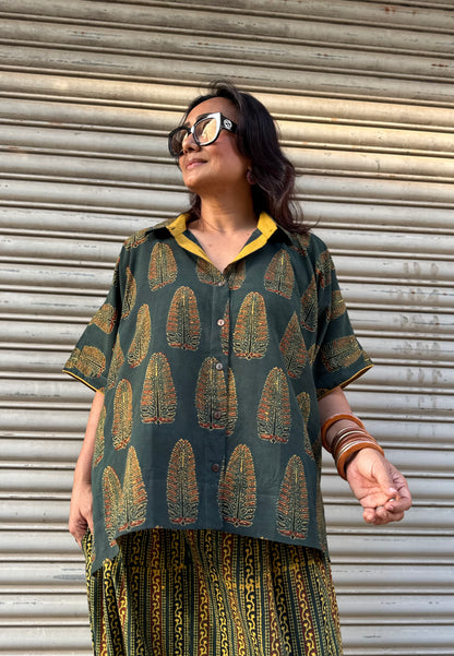 Panna Ajrakh Co-ord with Dhoti Skirt