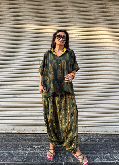 Panna Ajrakh Co-ord with Dhoti Skirt