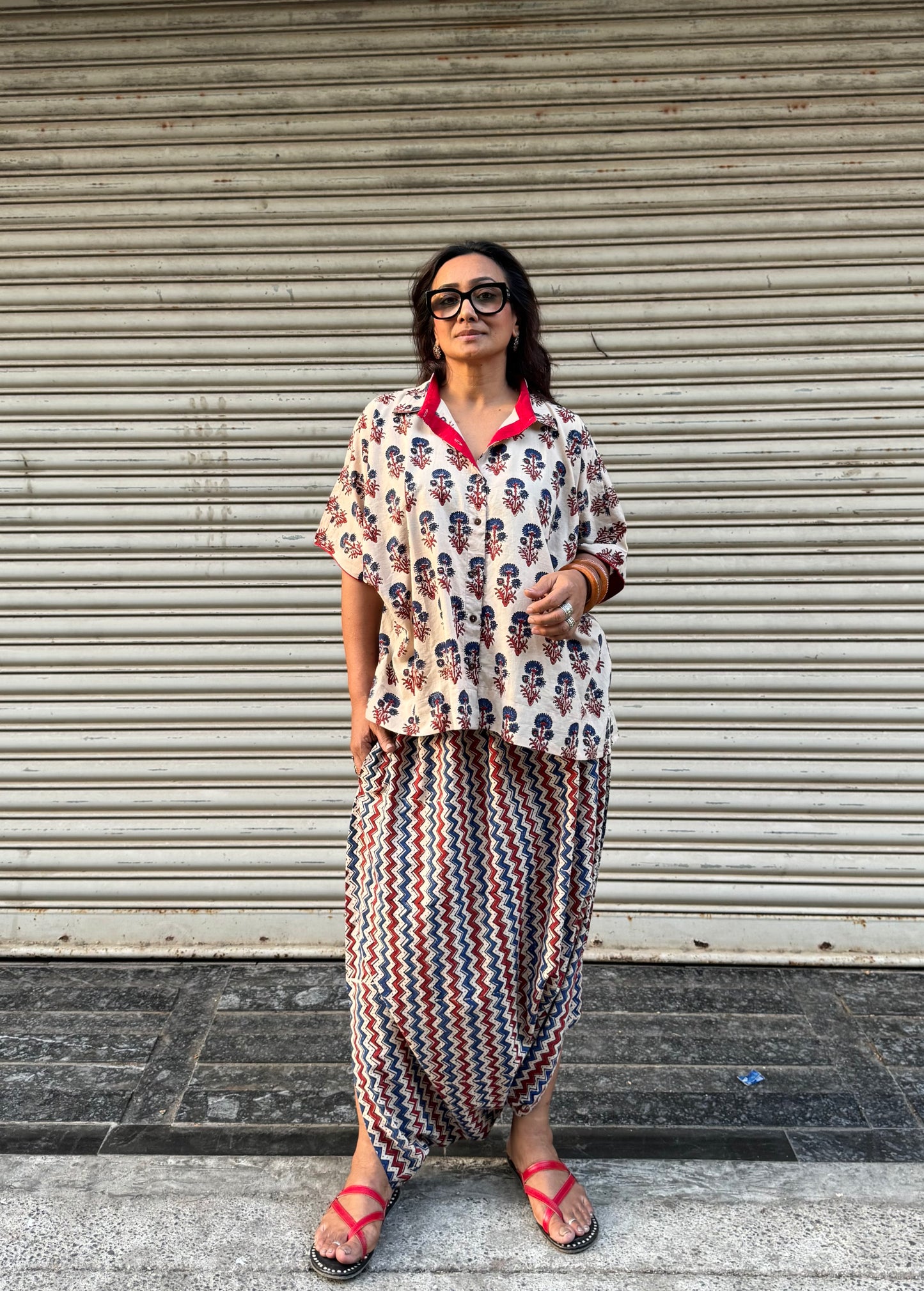 Dhoop Ajrakh Co-ord with Dhoti Skirt