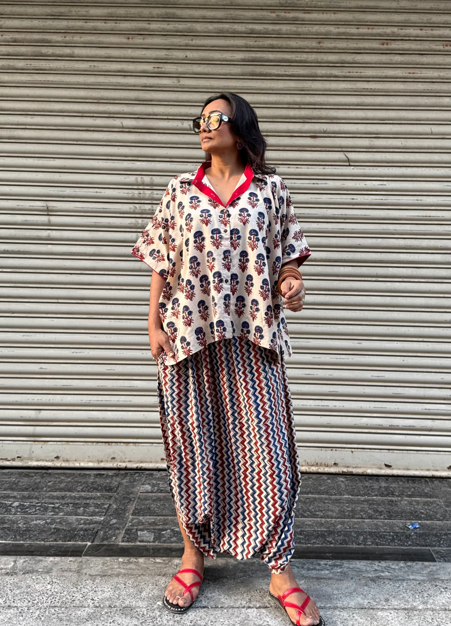 Dhoop Ajrakh Co-ord with Dhoti Skirt