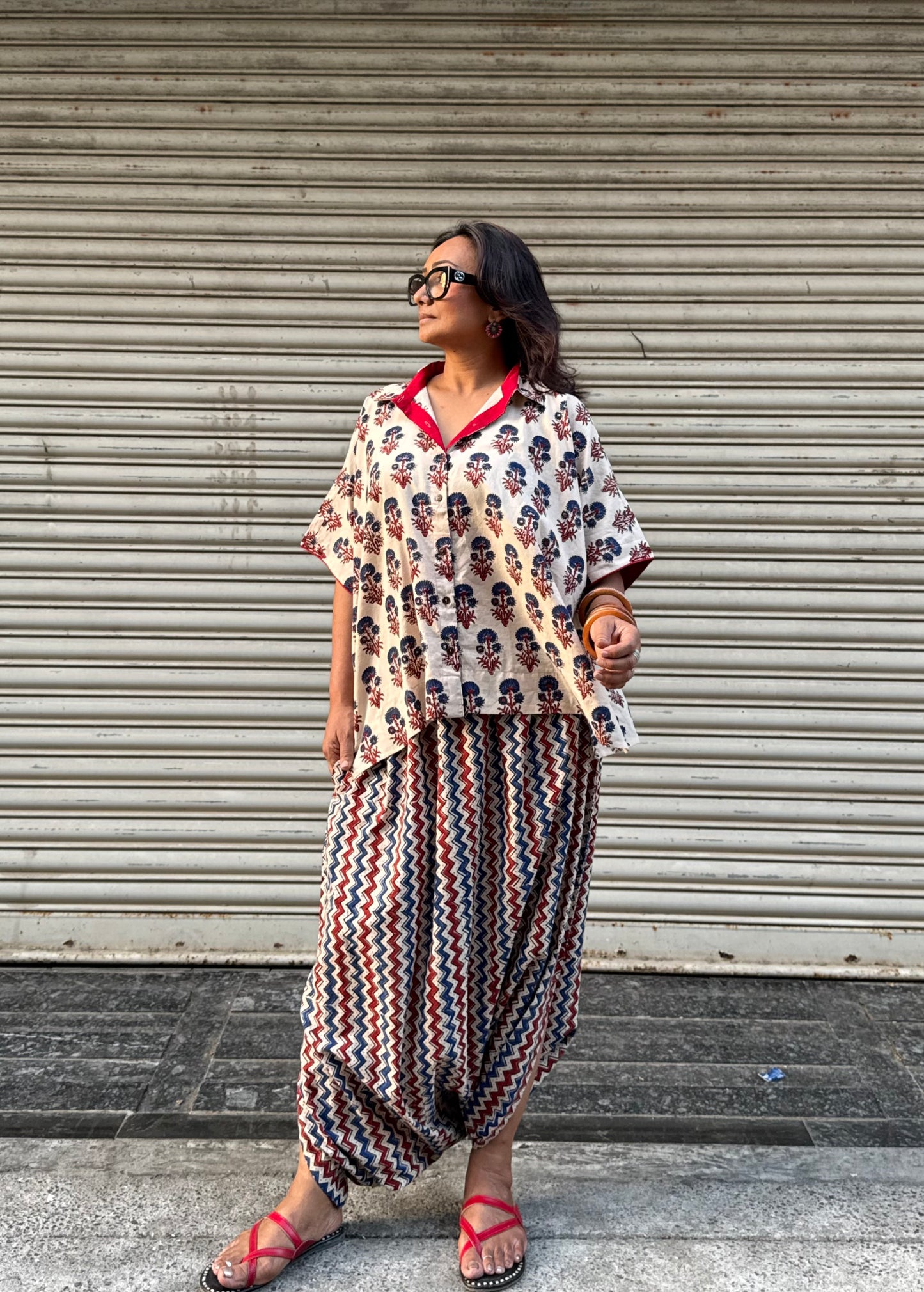 Dhoop Ajrakh Co-ord with Dhoti Skirt