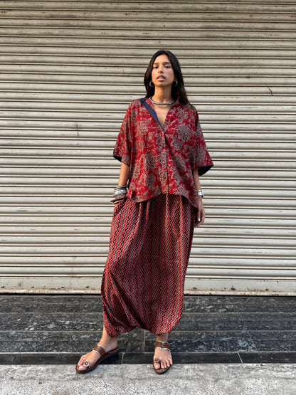 Geru Ajrakh Co-ord with Dhoti Skirt
