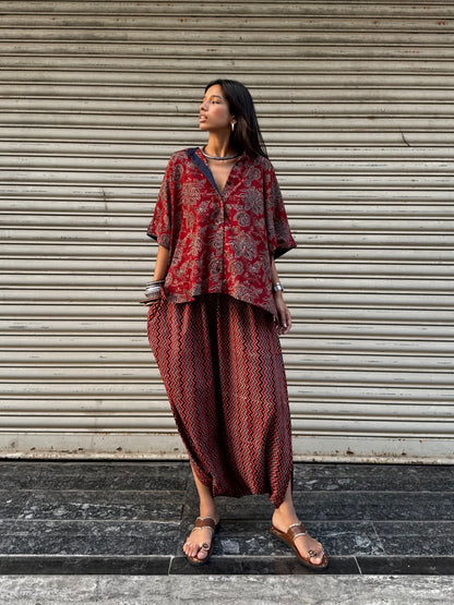 Geru Ajrakh Co-ord with Dhoti Skirt