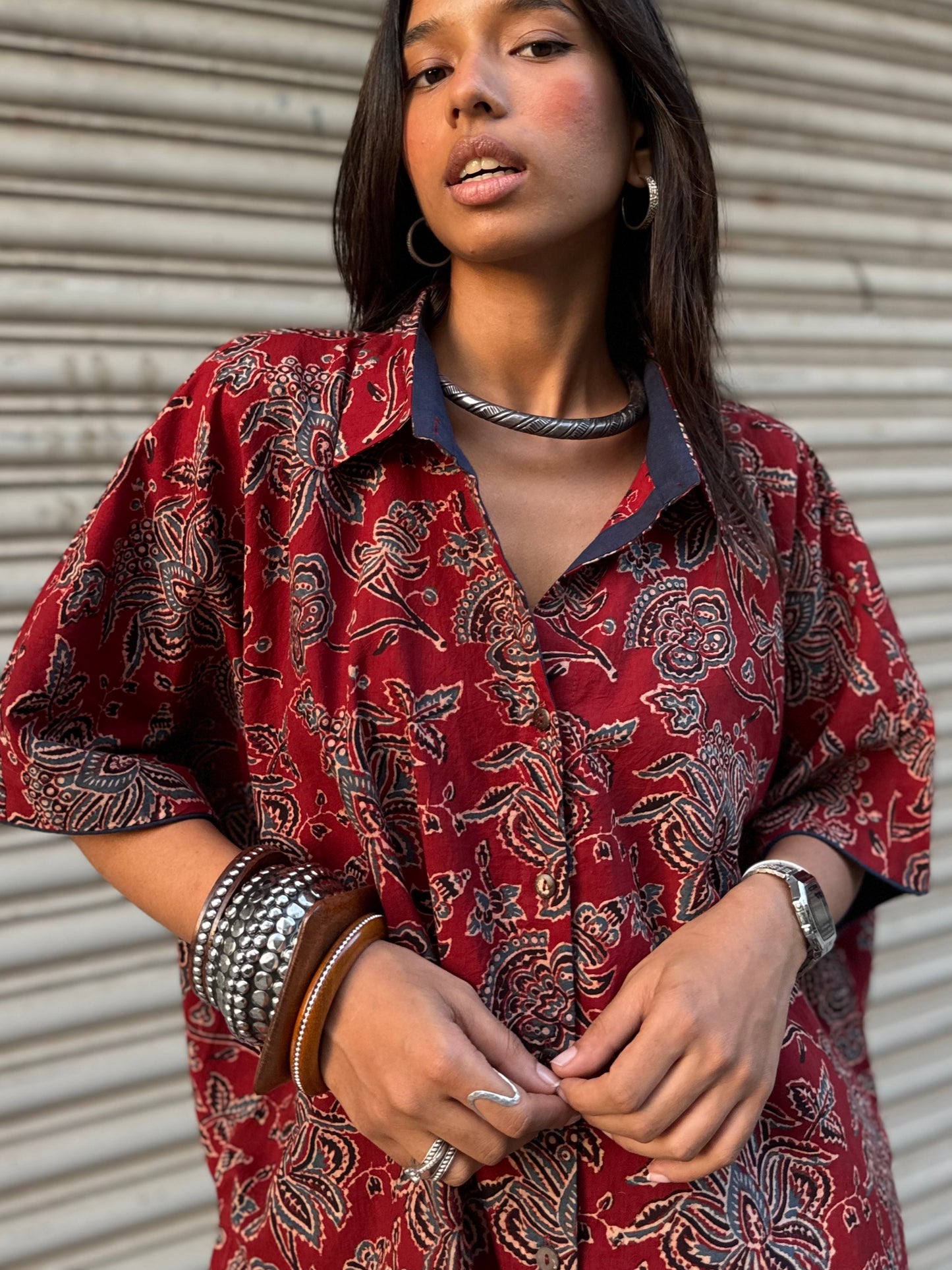 Geru Ajrakh Co-ord with Dhoti Skirt