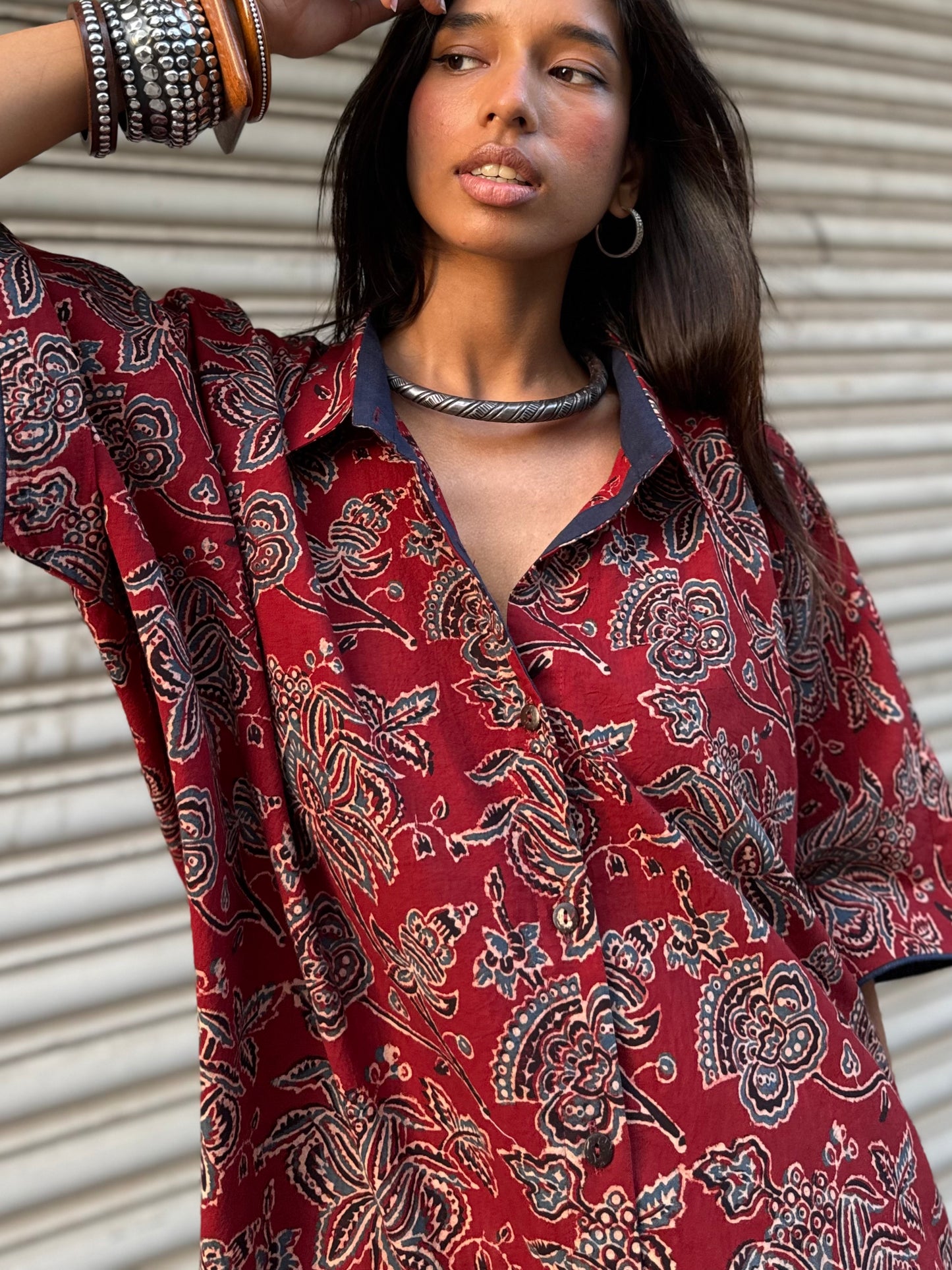 Geru Ajrakh Co-ord with Dhoti Skirt