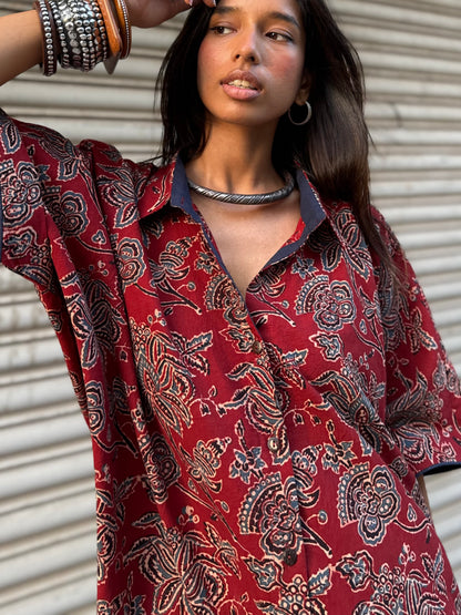 Geru Ajrakh Co-ord with Dhoti Skirt