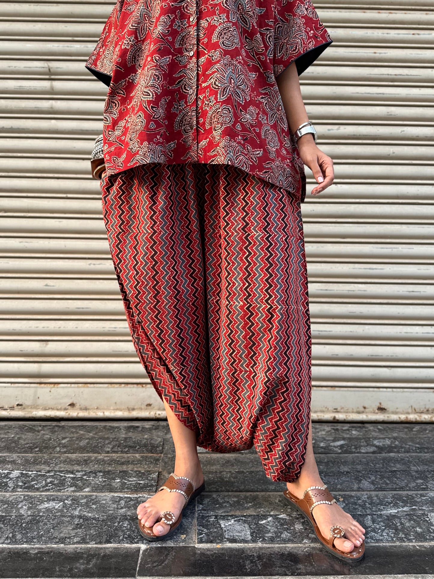 Geru Ajrakh Co-ord with Dhoti Skirt