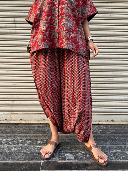 Geru Ajrakh Co-ord with Dhoti Skirt