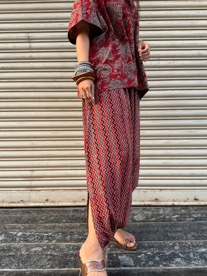 Geru Ajrakh Co-ord with Dhoti Skirt