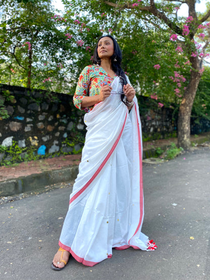 Kora Tikli Mul Cotton Saree