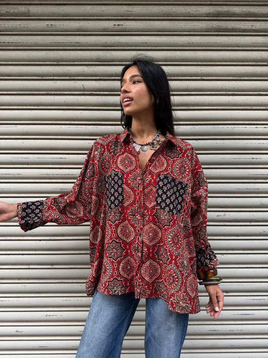 Brick Ajrakh Cotton Shirt