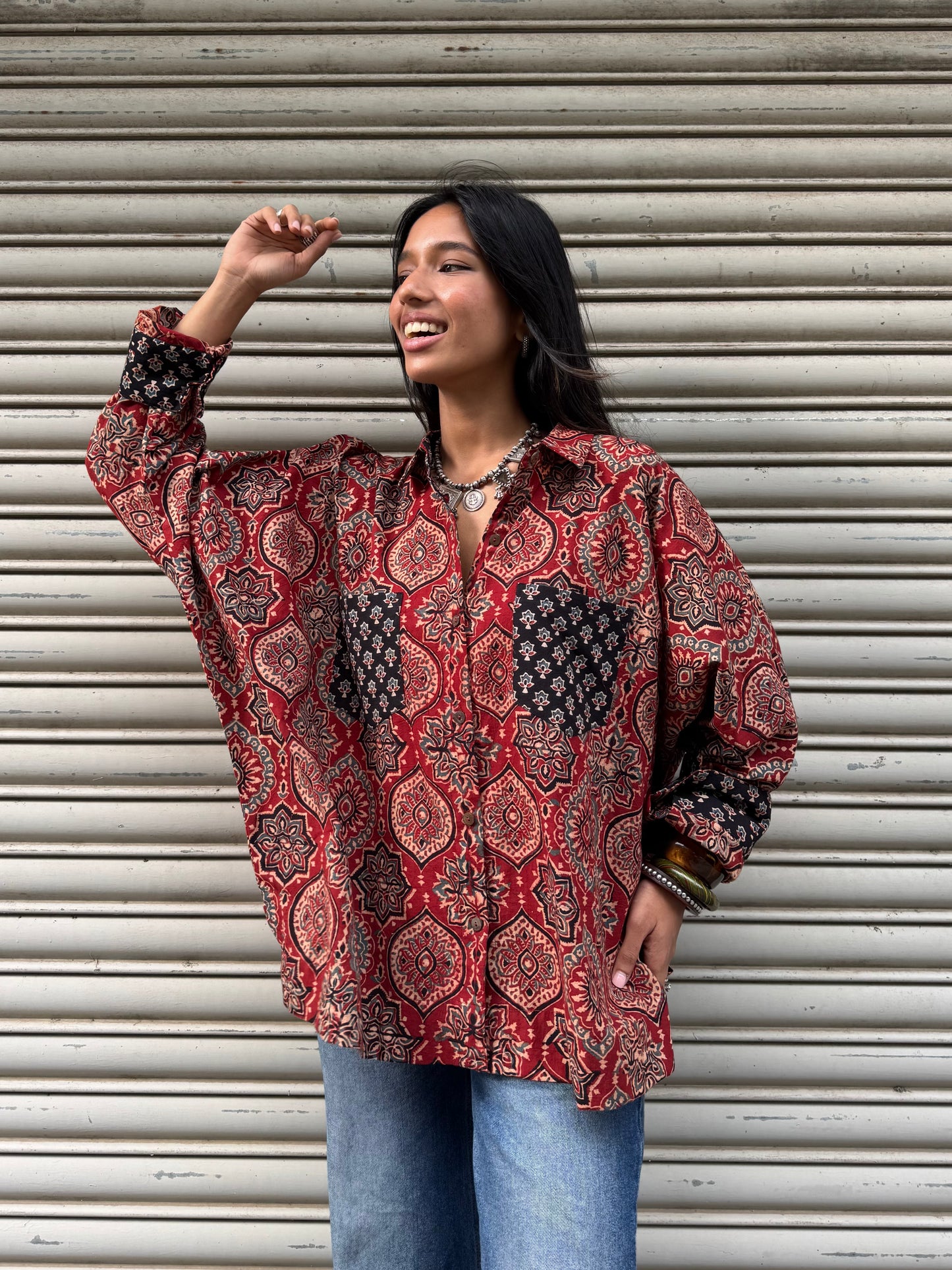 Brick Ajrakh Cotton Shirt