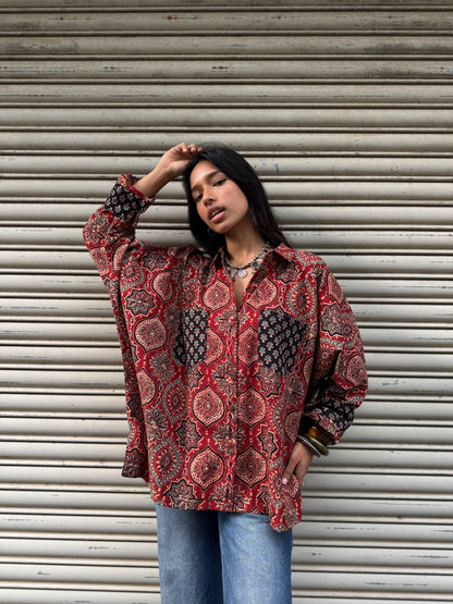 Brick Ajrakh Cotton Shirt