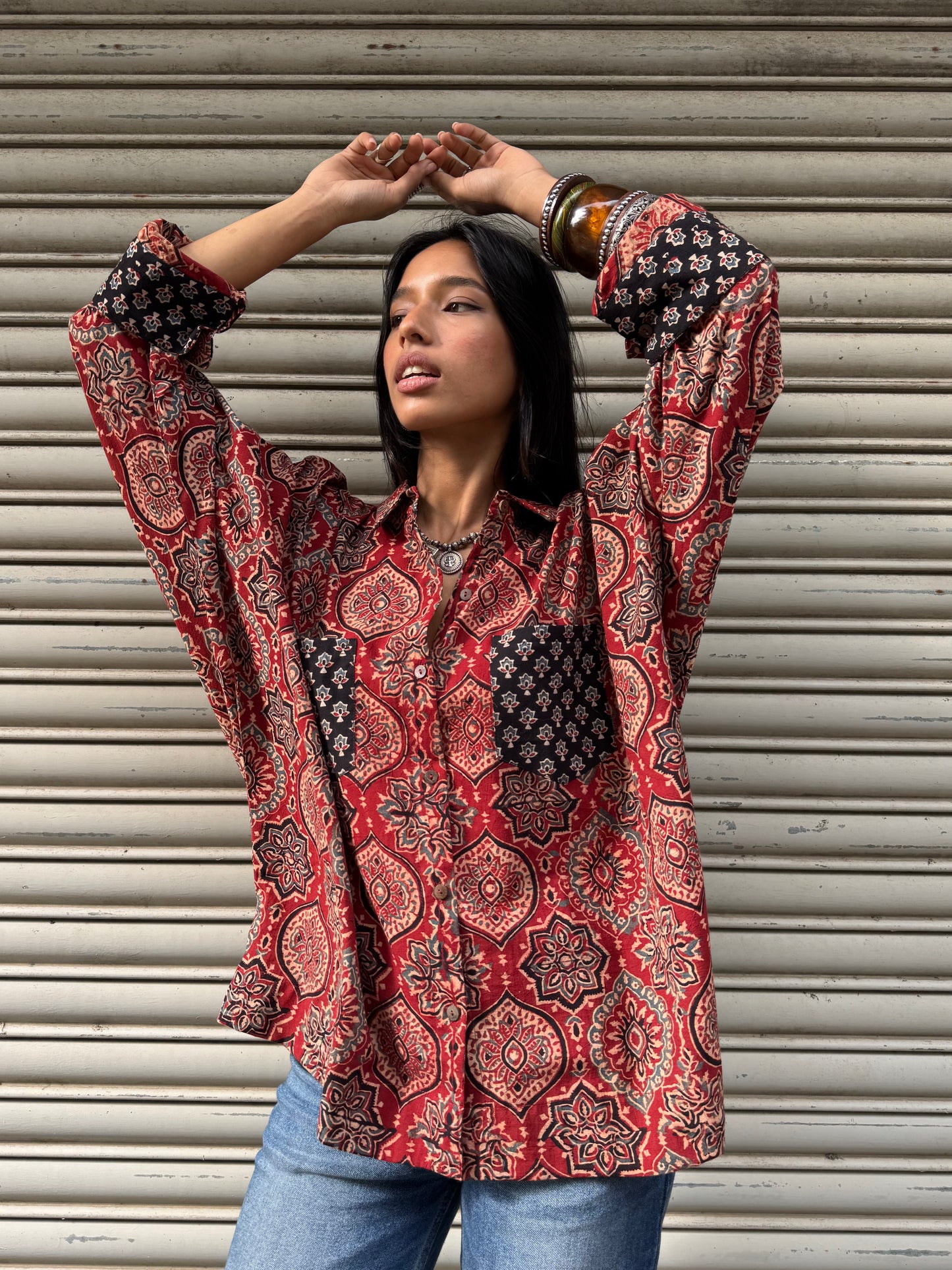 Brick Ajrakh Cotton Shirt