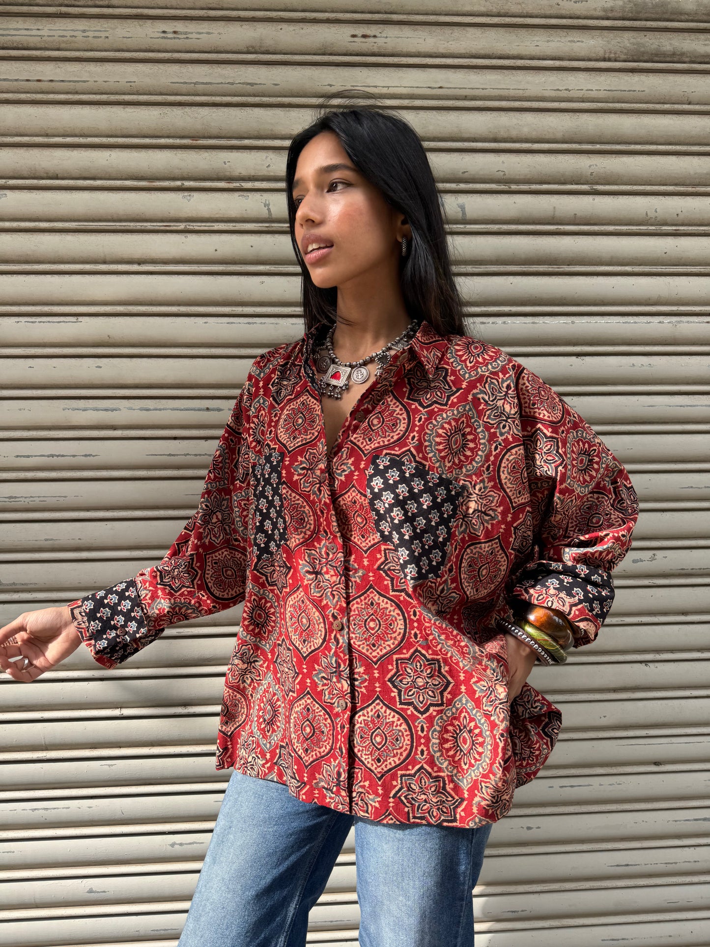 Brick Ajrakh Cotton Shirt