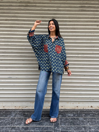 Moss Ajrakh Cotton Shirt