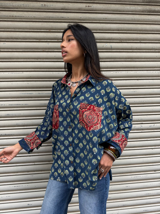 Moss Ajrakh Cotton Shirt