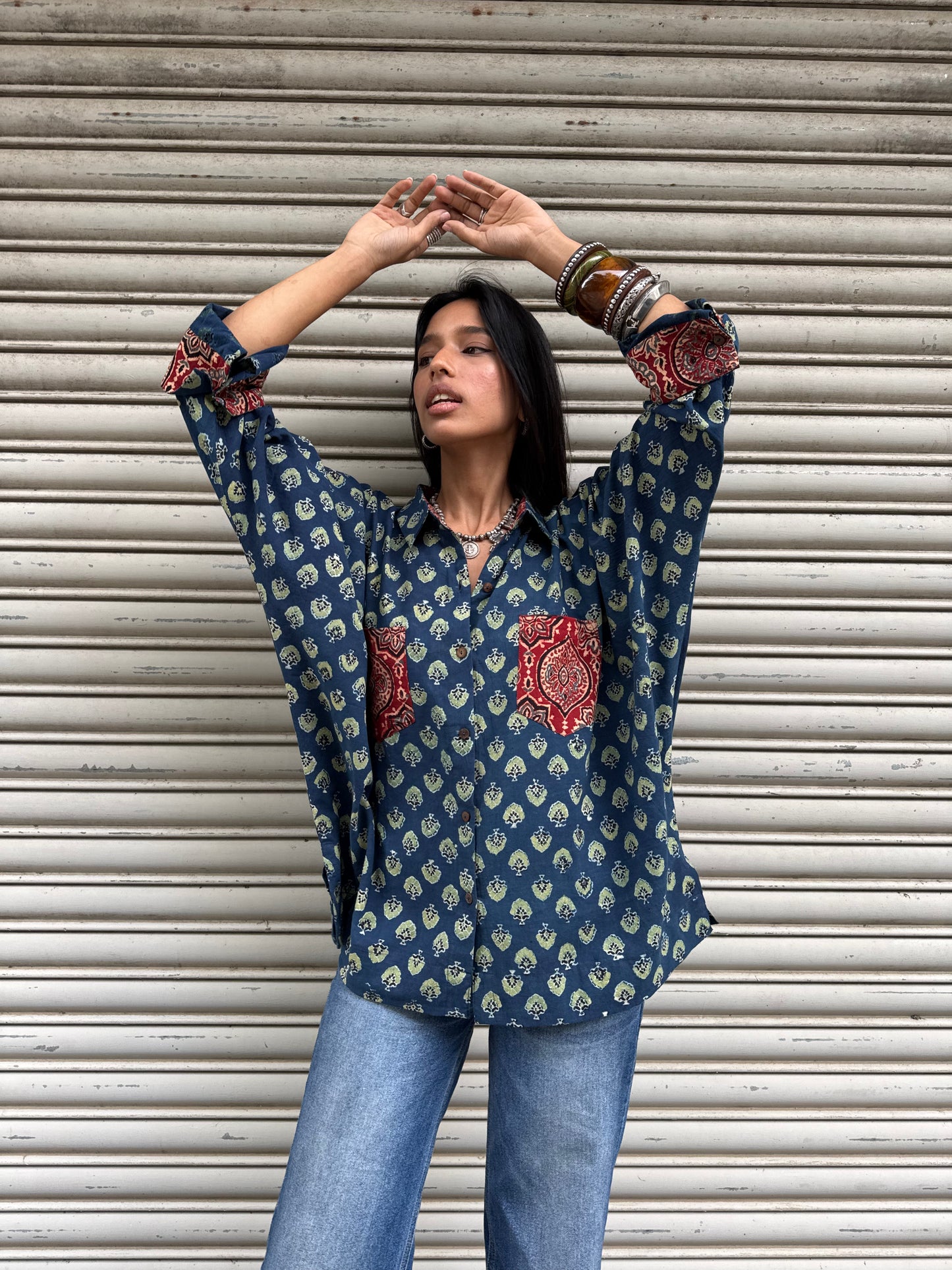 Moss Ajrakh Cotton Shirt