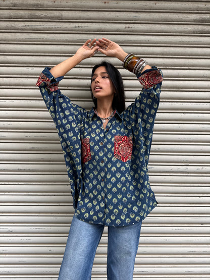 Moss Ajrakh Cotton Shirt