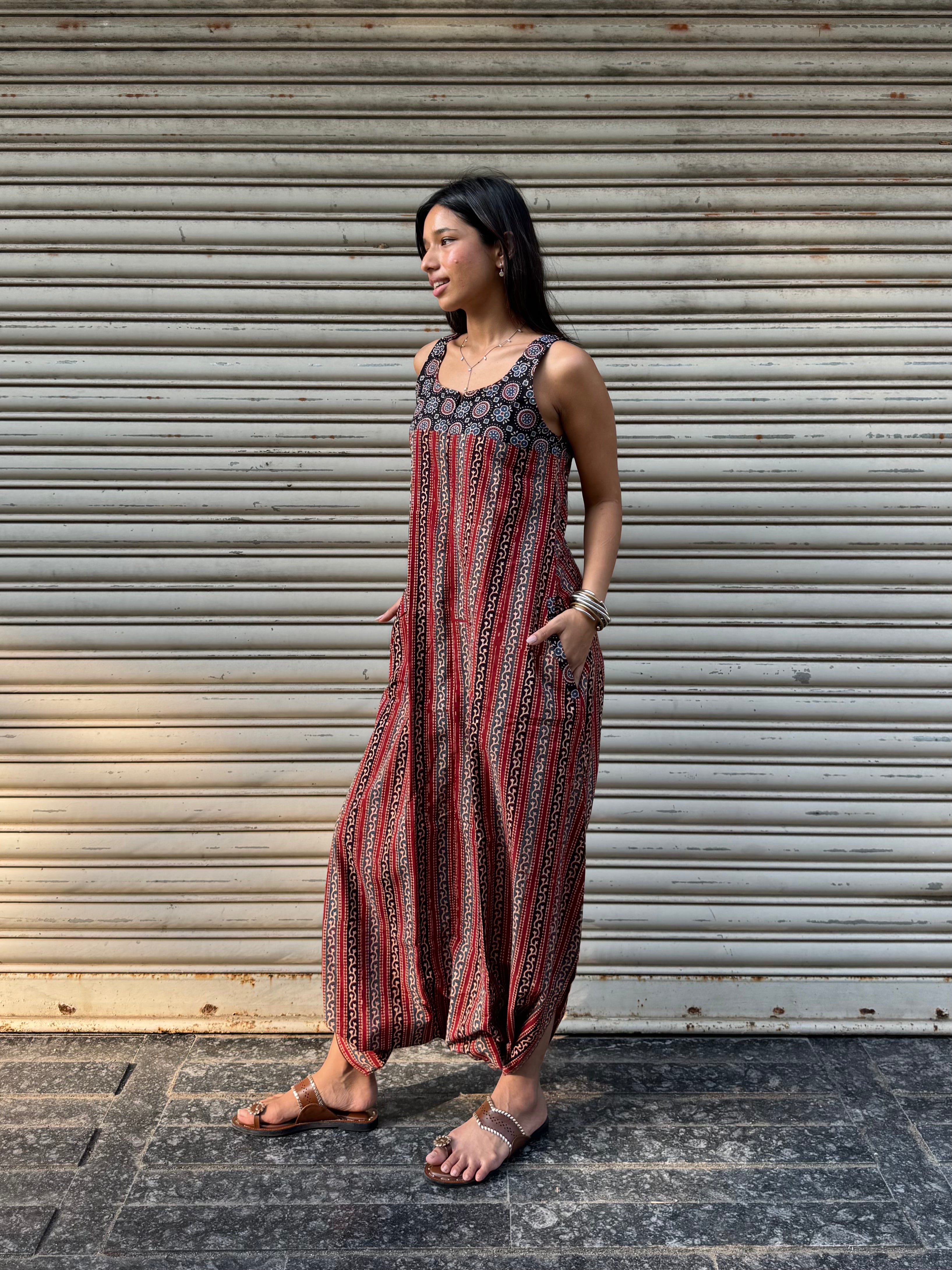 Brick Striped Ajrakh Dhoti Jumpsuit