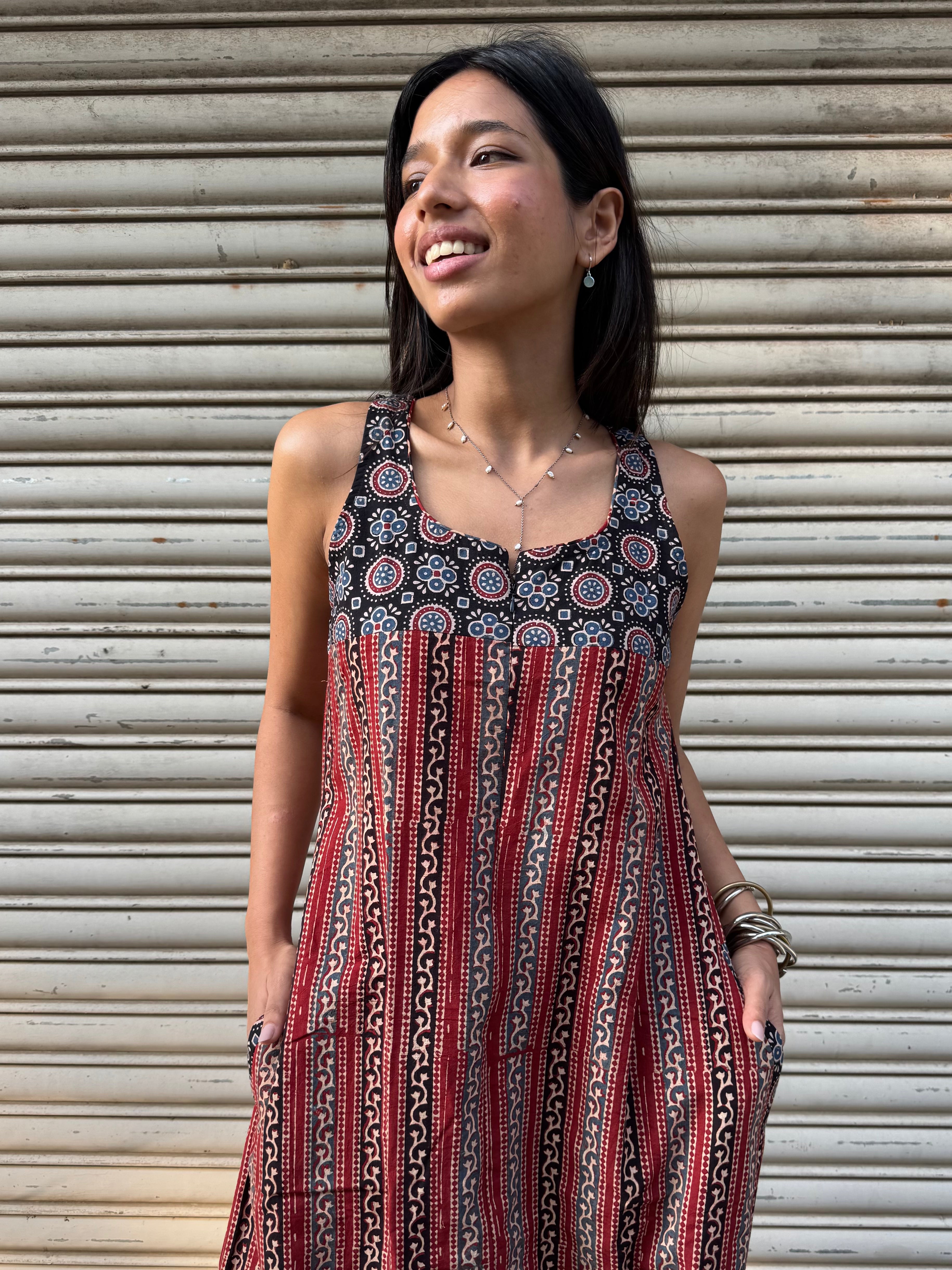 Brick Striped Ajrakh Dhoti Jumpsuit