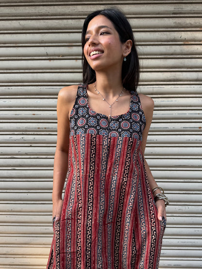 Brick Striped Ajrakh Dhoti Jumpsuit