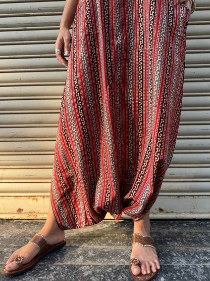 Brick Striped Ajrakh Dhoti Jumpsuit