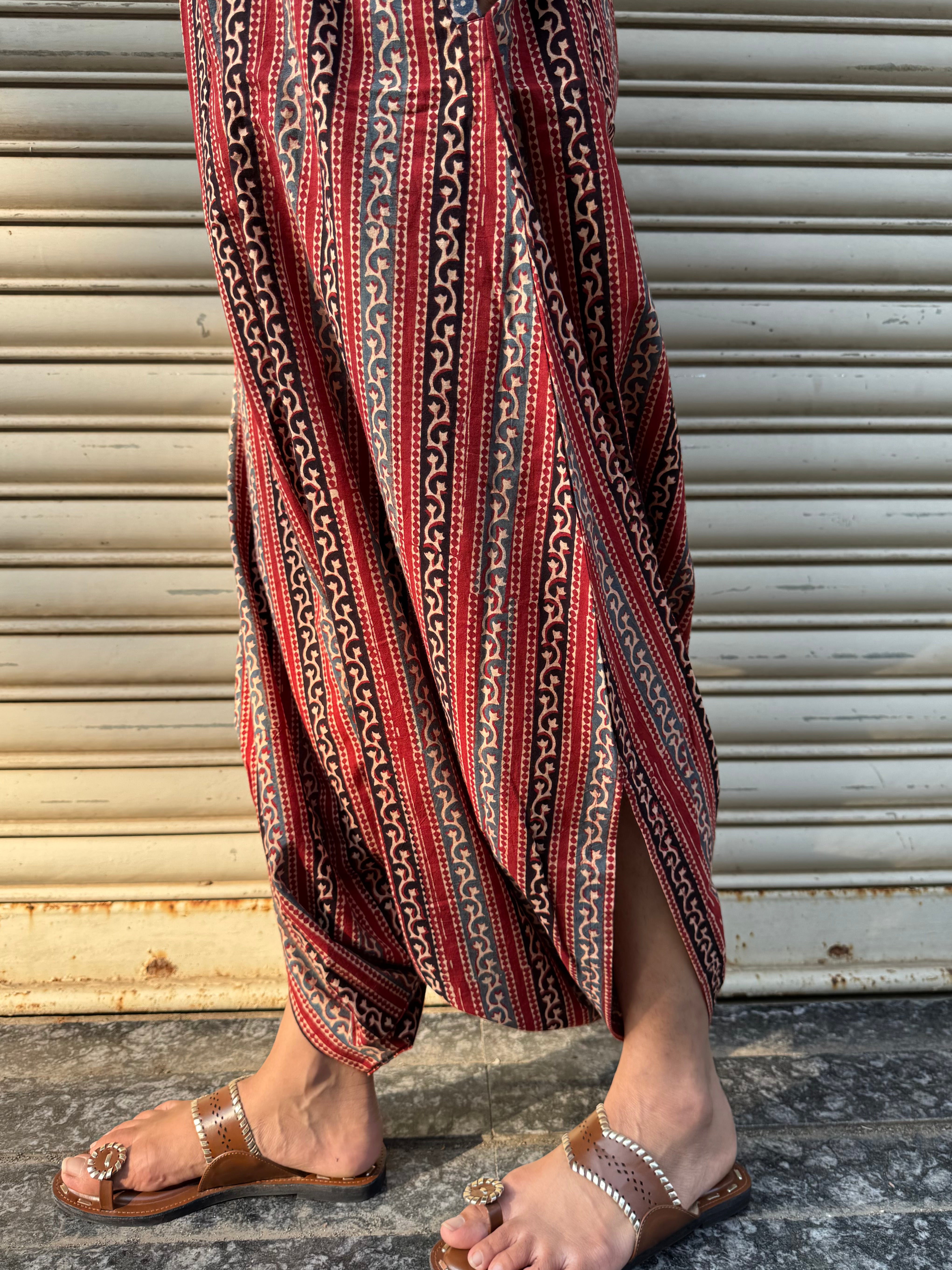 Brick Striped Ajrakh Dhoti Jumpsuit