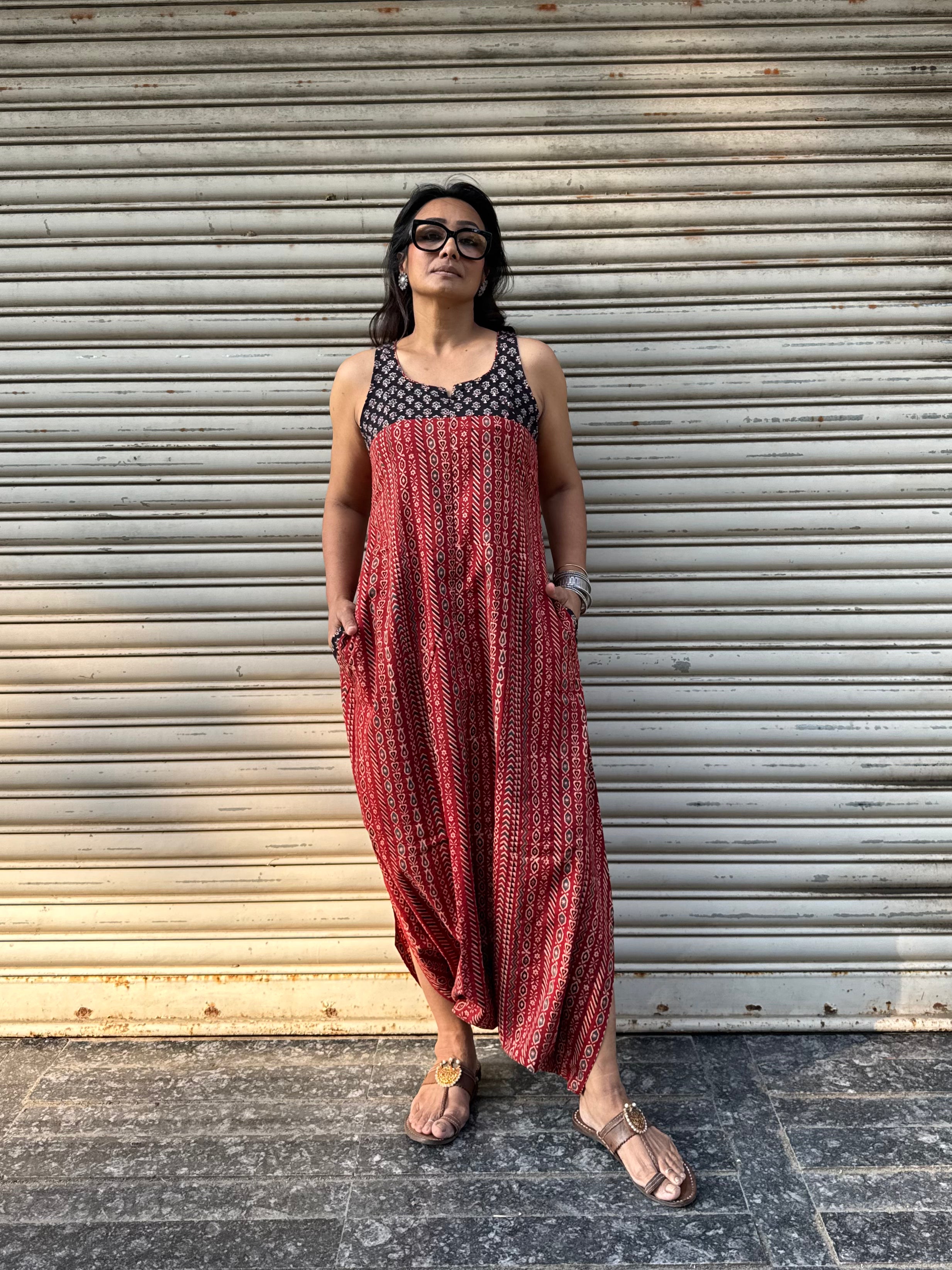 Mud Striped Ajrakh Dhoti Jumpsuit