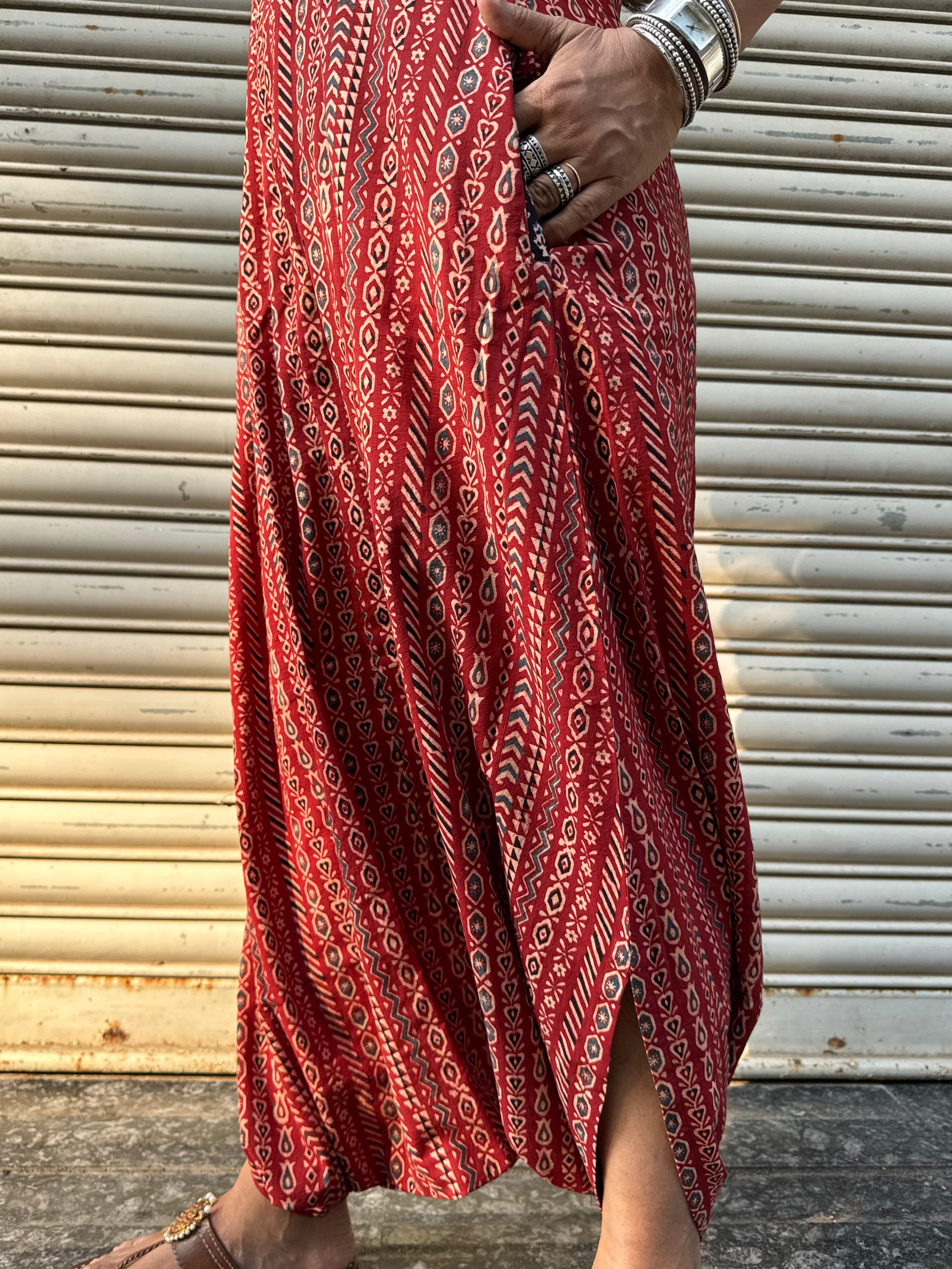 Mud Striped Ajrakh Dhoti Jumpsuit