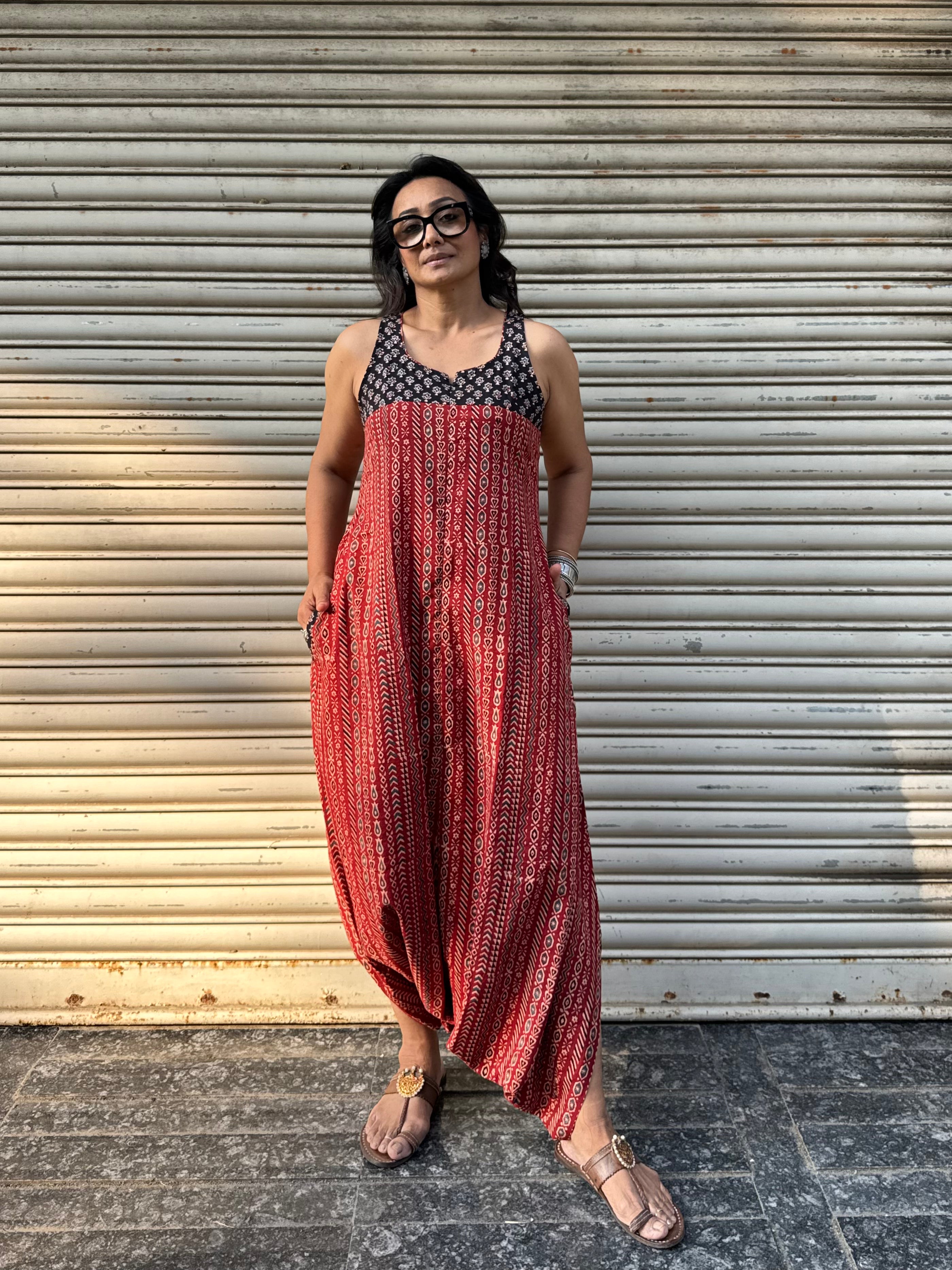 Mud Striped Ajrakh Dhoti Jumpsuit