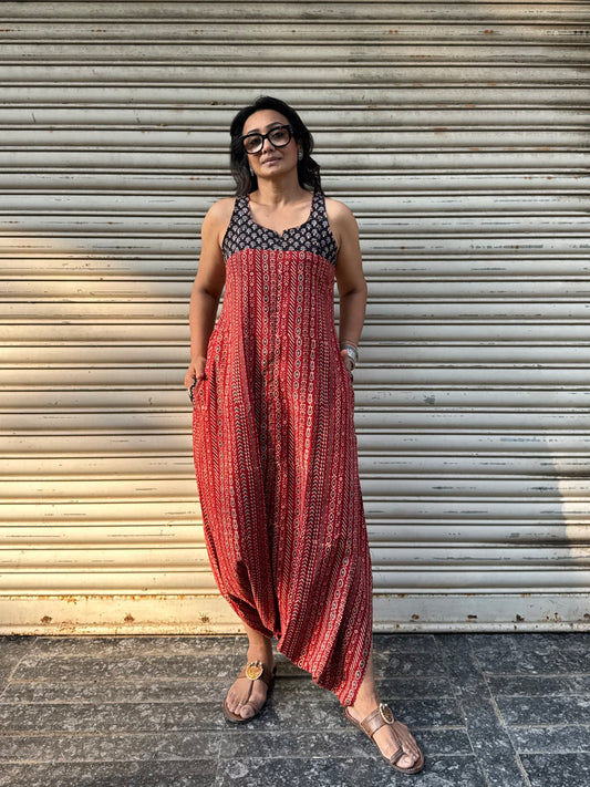 Mud Striped Ajrakh Dhoti Jumpsuit