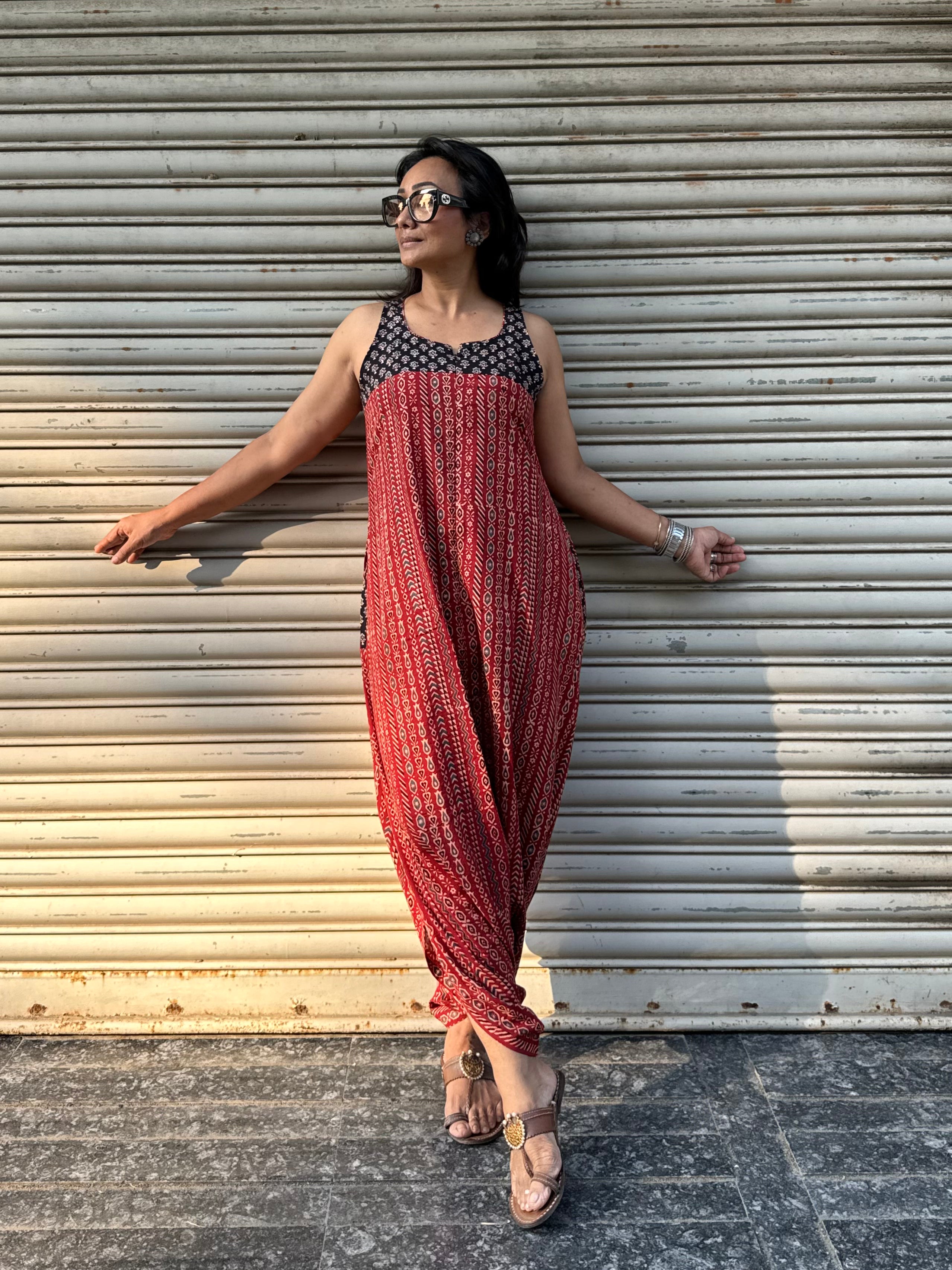 Mud Striped Ajrakh Dhoti Jumpsuit