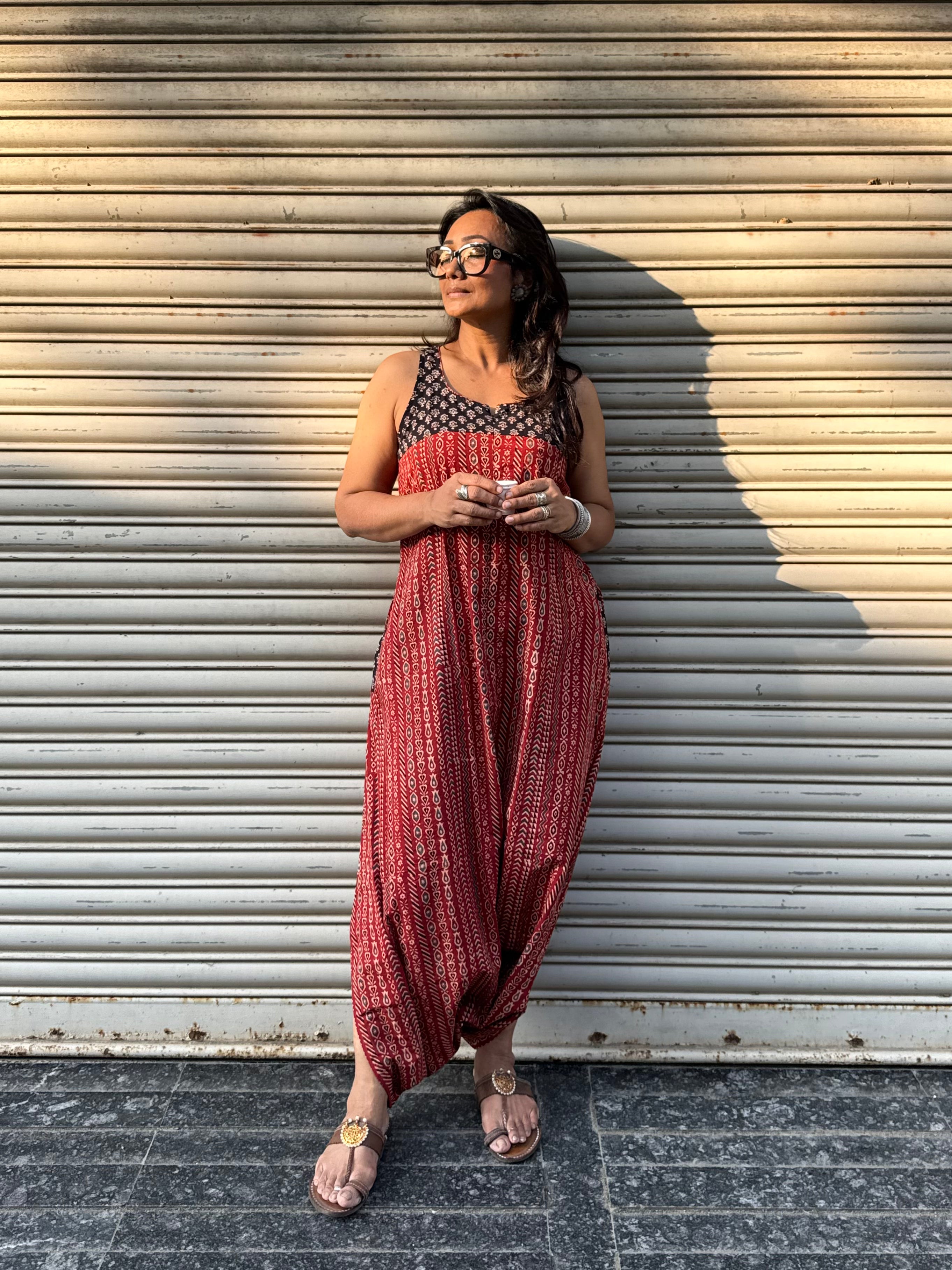 Mud Striped Ajrakh Dhoti Jumpsuit