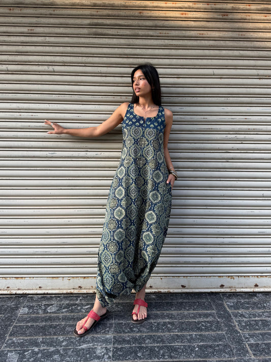Aqua Ajrakh Dhoti Jumpsuit