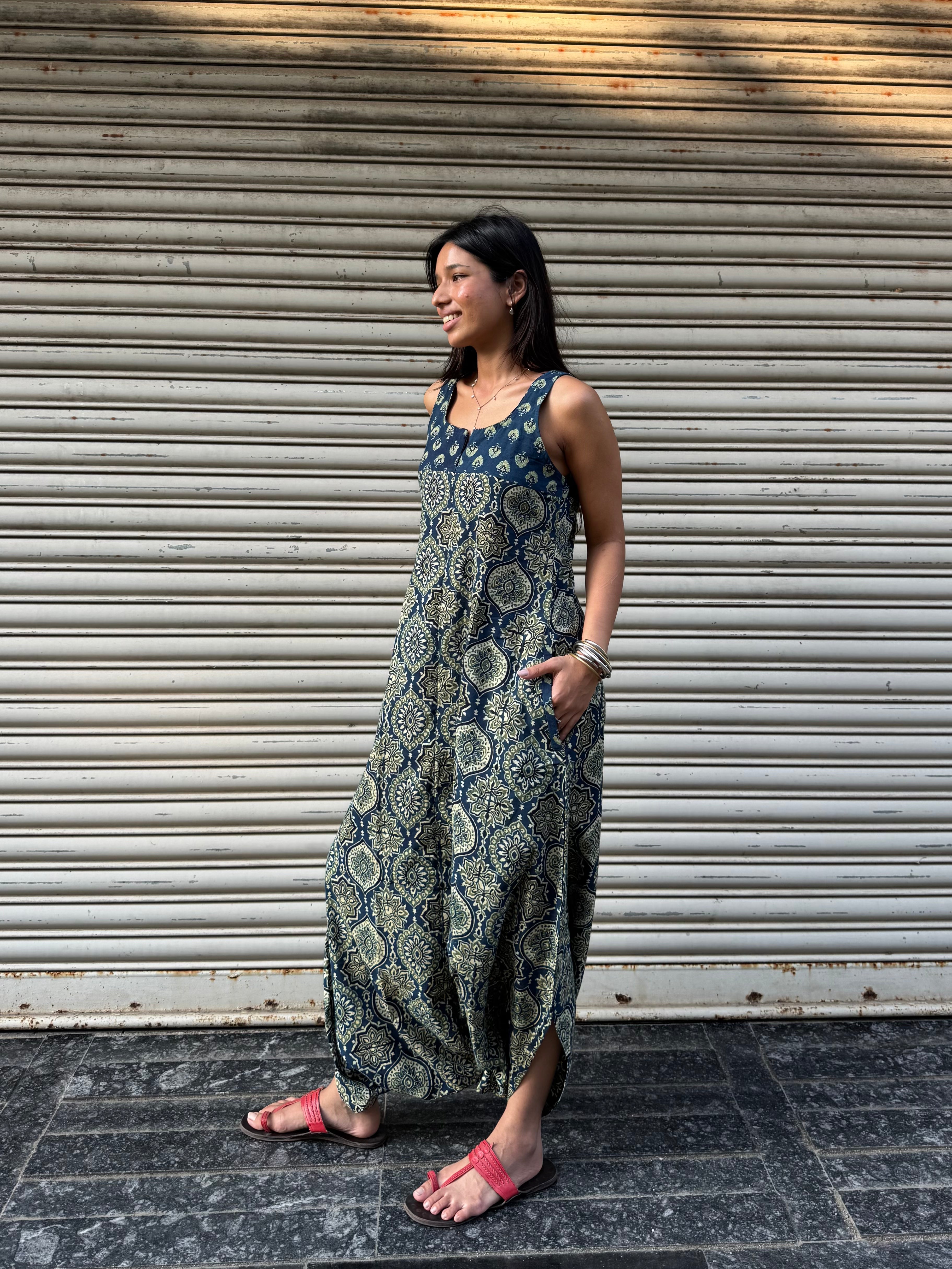 Aqua Ajrakh Dhoti Jumpsuit