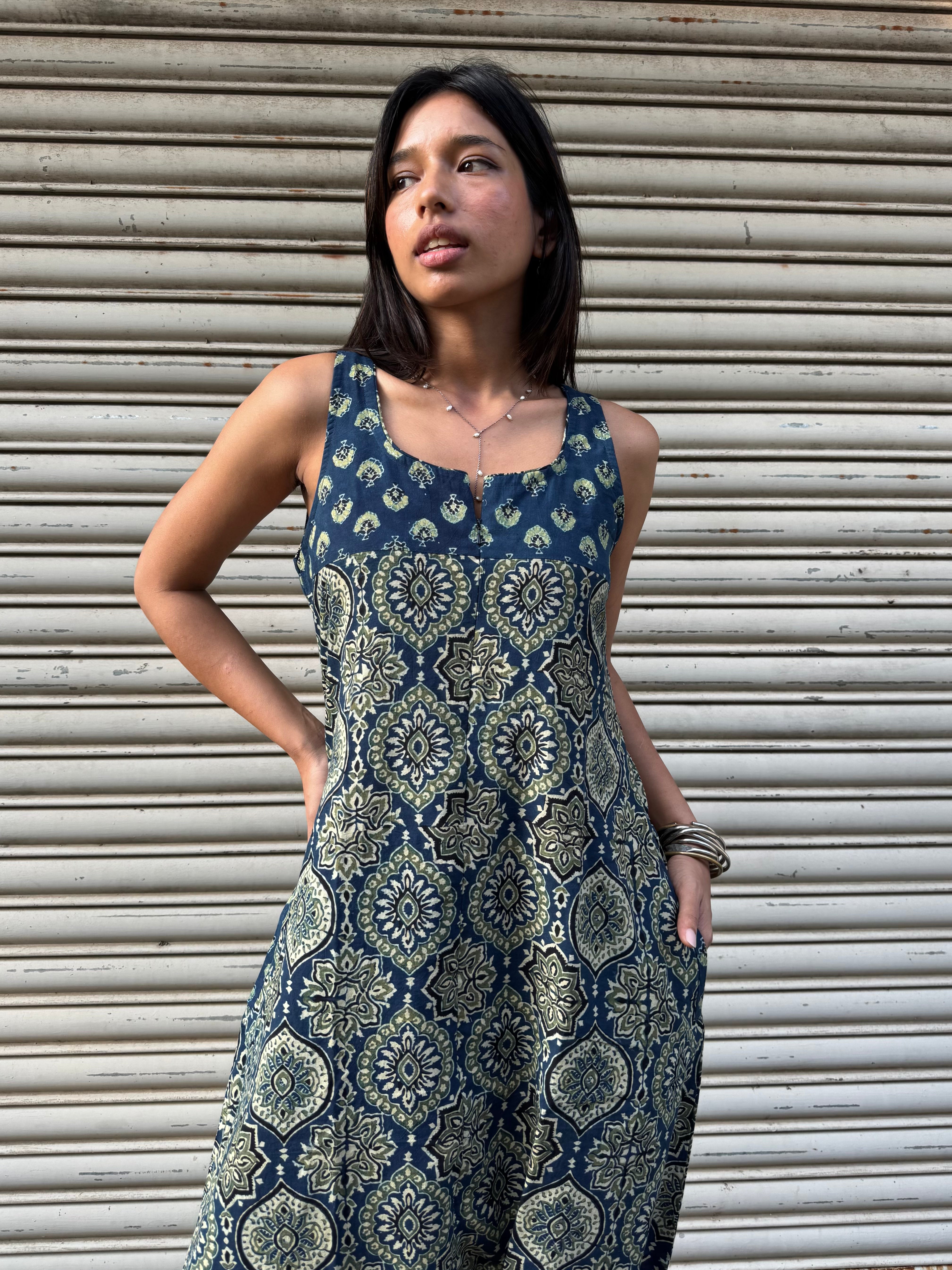 Aqua Ajrakh Dhoti Jumpsuit