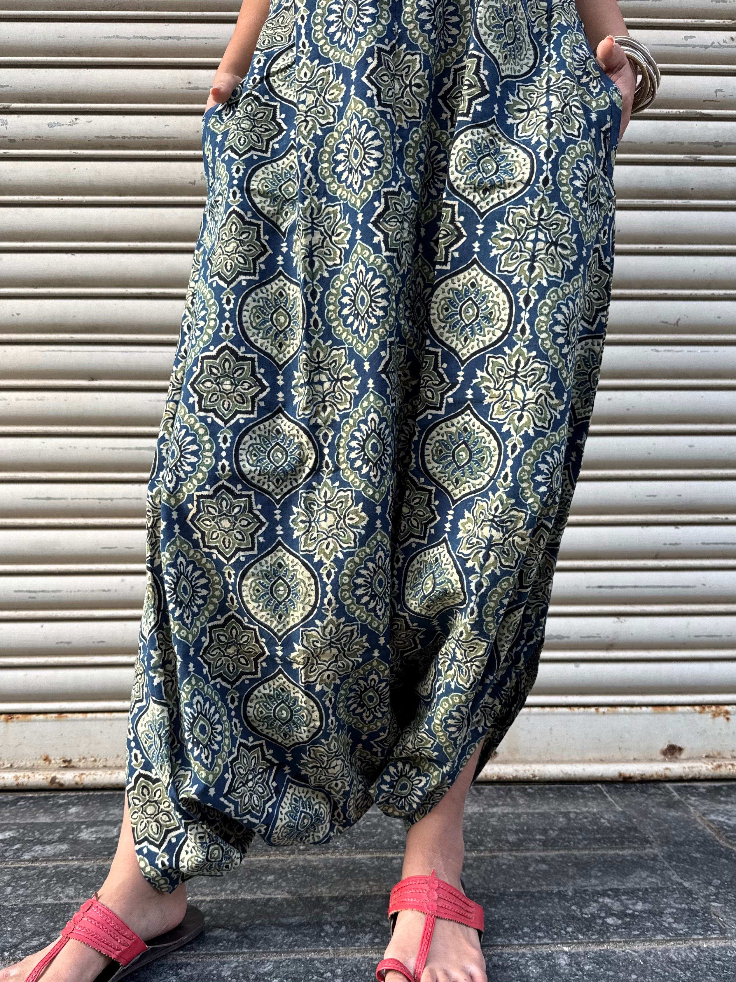 Aqua Ajrakh Dhoti Jumpsuit